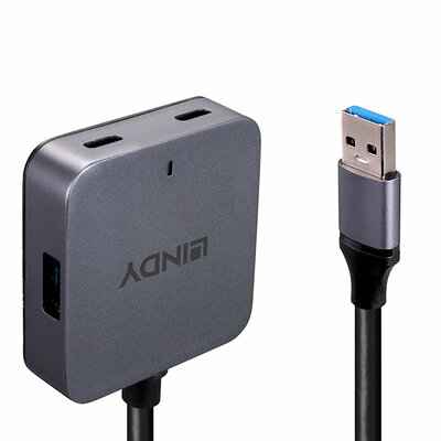 Kábel USB 3.2 Gen 1, A-A M/F 10m, 5Gbps, predlžovací, čierny, aktívny, 4port HUB (2xA, 2xTyp C)