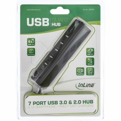 Hub USB 3.0, 7 port, 1xUSB A (power), 5x USB 2.0 A (data), 1x USB 3.0 A, 50cm, čierny