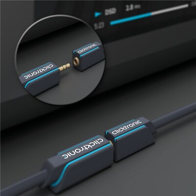 Kábel 3,5mm stereo jack M/F 1.5m, modrý, pozl. konektor, ClickTronic