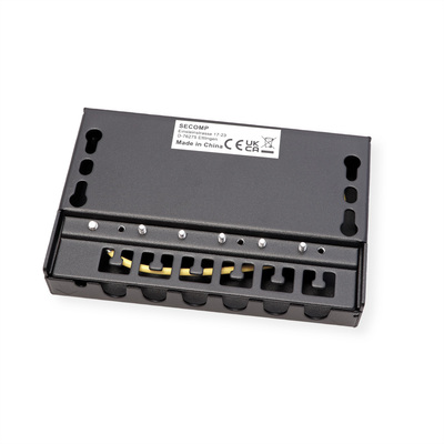 Patch panel 8port cat.6a, tienený s uzemnením, celokovový, montáž na stenu, 0.5U, čierny