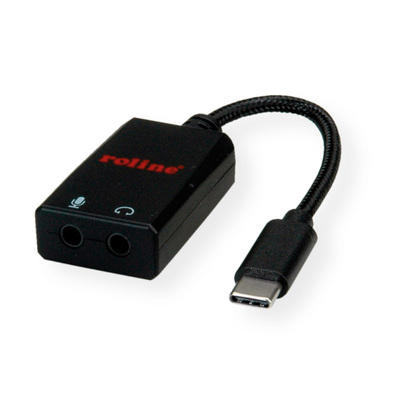 Adaptér USB 3.1 Typ C na 2x3.5mm audio jack, Slúchadla + Mikrofón, 13cm, čierny