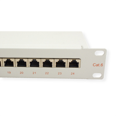 19" Patch panel 24port cat.6, tienený s uzemnením, celokovový, 1U, sivý