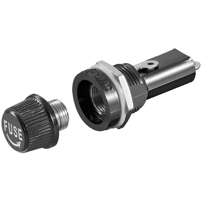 Panelový držiak poistky 5×20 mm, 10A / 250V, čierny, 10ks/bal