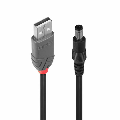 Kábel USB napájací 1.5m na 2.1mm vnútorný / 5.5mm vonkajší jack, čierny