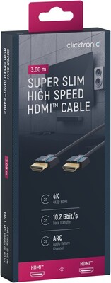 Kábel HDMI M/M 3m, High Speed+Eth, 4K@60Hz, HDMI 2.0, 18G, pozl. konektor, modrý, Slim, C