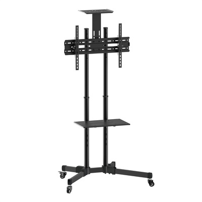 Držiak na kolieskach pre TV 37-70", s policou, výška 129-145cm, max 50kg, VESA do 600x400, čierny