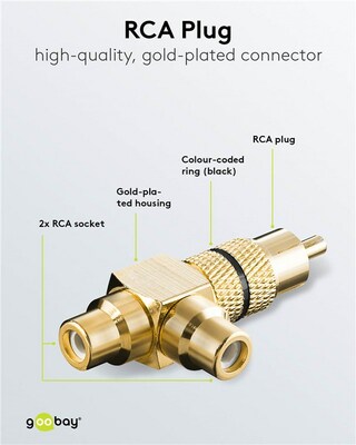 Adaptér Cinch M/2xF čierny, RCA splitter, Gold celokovový