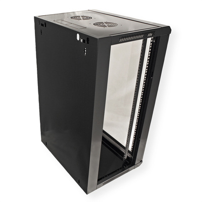 19" Rack na stenu 18U, čierny, 910x570x450mm (HxWxD), odnímateľné bočnice