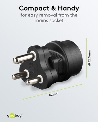 Adaptér cestovný Európa SCHUKO (CEE7/3) -> Južná Afrika, India (BS-546), max. 16A, čierny