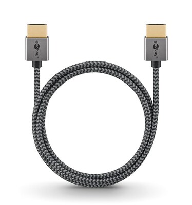 Kábel HDMI M/M 2m, Ultra High Speed+Eth, 4K@60Hz, HDMI 2.0, 18G, G pozl. kon., čierny/sivý, Slim