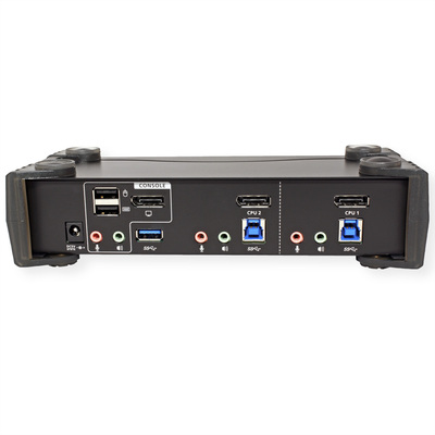 KVM switch/prepínač 2PC, DisplayPort 1.2 (4K@60Hz), USB 3.1 Gen 1, USB hub, Audio, čierny