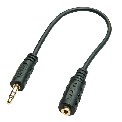 Kábel 2,5mm/3,5mm F/M, stereo, 0.2m, čierny, CCS, pozl. kon