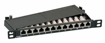 10" Patch panel 12port cat.6a, tienený s uzemnením, celokovový, montáž aj na DIN a stenu, 0.5U, sivý