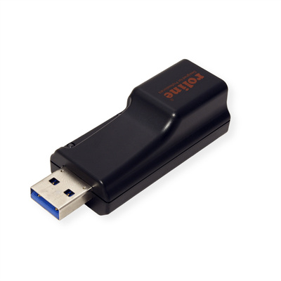 Adaptér USB 3.2 Gen 1 na RJ45 (Gigabit Ethernet), dongle + 10cm kábel A-A M/F, čierny
