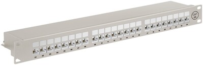 19" Patch panel 24port cat.6a, tienený s uzemnením, celokovový, 1U, sivý