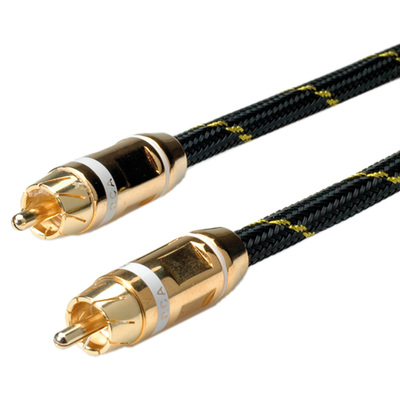 Kábel Cinch 1x audio M/M 5m, čierny/zlatý, pozl. konektor "biely", Gold