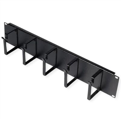 19" Panel vyväzovací, organizér 2U, lišta 5x oko (Typ G) 85x60mm, kovový, čierny RAL9005