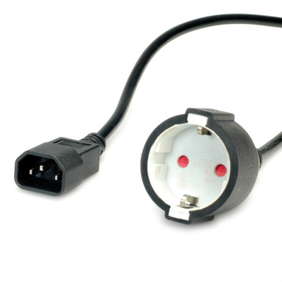 Kábel sieťový 230V C14 - zásuvka (CEE7/3) SCHUKO 0.3m, 1.50mm², 10A, čierny