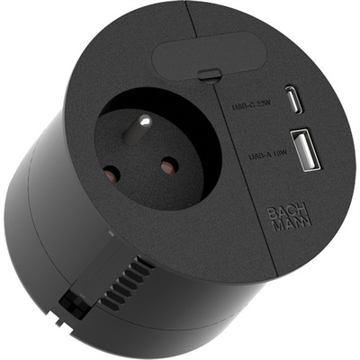 LOOP IN CHARGE Káblová prechodka 80mm, 1xUTE 230V, nabíjačka (USB A + USB C), 2m kábel 1.5mm² čierna