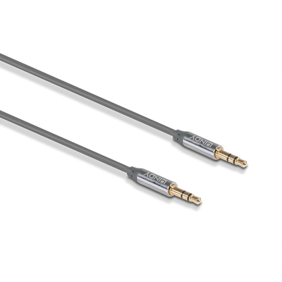 Kábel 3.5mm stereo jack M/M 0.5m, sivý, pozl. konektor, Slim, Cromo Line §§