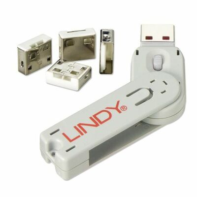 USB Port Blocker, 1 x kľúč, 4x zámok USB-A, biely