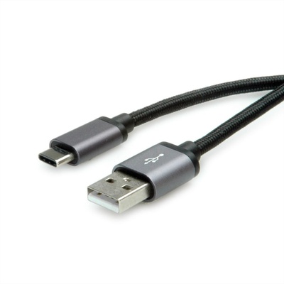 Kábel USB 2.0 AM/CM (3.1 Typ C) 0.8m, High Speed, čierno-strieborný, kovové krytky