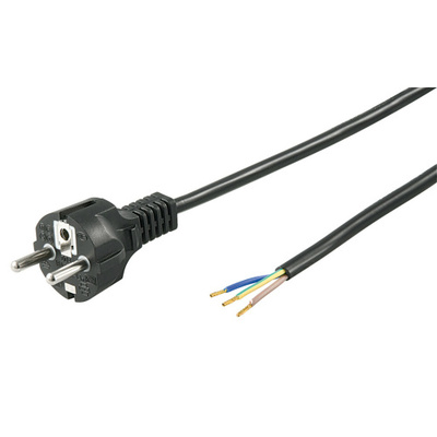 Kábel sieťový 230V, vidlica (CEE7/7) priama - dutinky, 1.5m, 0.75mm², 16A, surový, čierny