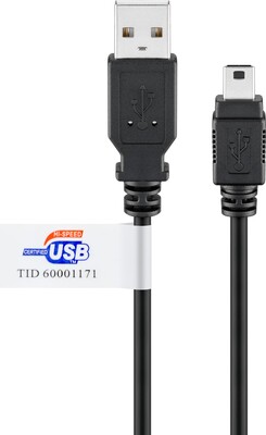 Kábel USB 2.0 A-MINI-B 5pin M/M 3m, High Speed, čierny, CERT