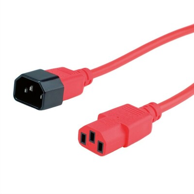 Kábel sieťový 230V predlžovací, C13 - C14, 0.8m, 0.75mm², 10A, červený