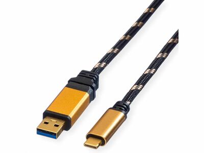 Kábel USB 3.2 Gen 1, AM/CM Typ C 0.5m, 5Gbps, čierny/zlatý, Gold, pozl. kon.