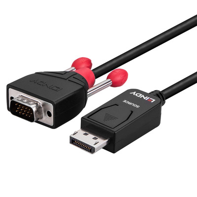 Kábel DisplayPort na VGA M/M 2m, čierny, jednosmerný, aktívny, pozl. konektor