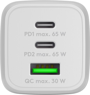 Nabíjačka USB 230V 3port, 1xUSB A, 2xUSB Typ C, 65W, Power Delivery, GaN, biela