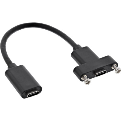 Kábel USB 3.2 Gen 2, Typ C CF/CF 0.2m, 10Gbps, PD 100w, čierny, s panelovým konektorom