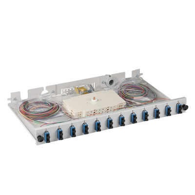 Patchpanel optický kompletný (pigtails + holders), výsuvný, 6 x SC Duplex, OS2, vaňa, sivý