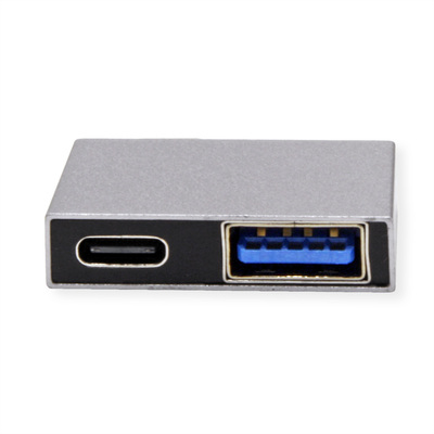 Adaptér USB 3.2 Gen 2, Typ C, dvojitý, 2x CM/CF+AF, priamy°, 10Gbps,PD 60W, 5V3A, sivý/čierny