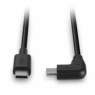 Kábel USB 2.0 CM/CM Typ C 0.5m, High Speed, čierny, uhľový 90°