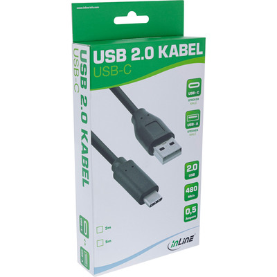 Kábel USB 2.0 AM/CM Typ C 5m, High Speed, čierny
