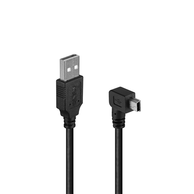 Kábel USB 2.0 A-MINI-B 5pin M/M 1m, High Speed, čierny, uhľový 90° doľava