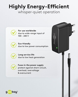 Adaptér NTS 600mA, Univerzálny 12V, 7.2W, 1.8m kábel, Konektor DC 5.5x2.5, čierny