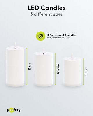 Led sviečky na diaľkové ovládanie, biele 3ks/bal