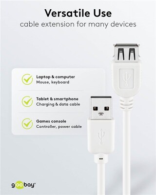 Kábel USB 2.0 A-A M/F 5m, High Speed, predlžovací, biely