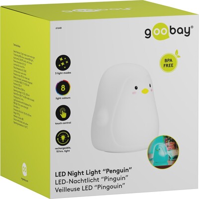 Nočná LED lampa "Tučniak", rôzne režimy svietenia, RGB farby, nabíjacia (USB C)