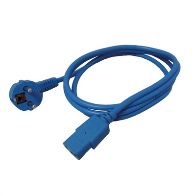 Kábel sieťový 230V, vidlica (CEE7/7) lomená - C13, 1.8m, 0.75mm², 10A, modrý
