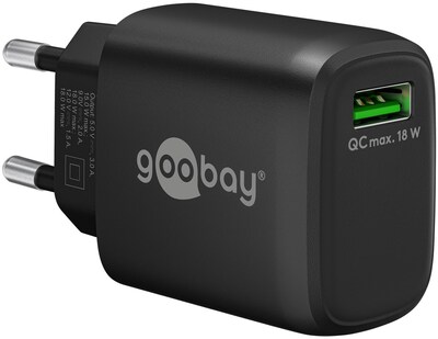 Nabíjačka USB 230V 1 port, 1xUSB A QC 3.0, 18W, čierna