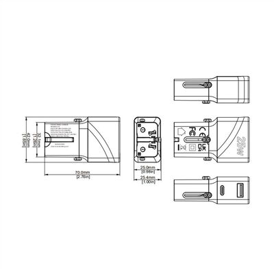 Nabíjačka USB 230V 2port, EU/UK/US, 1xUSB A, 1xUSB Typ C, 25W, PD, QC 3.0, cestovná/skladacia, biela