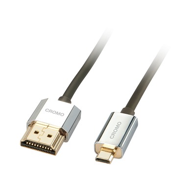 Kábel HDMI/HDMI micro M/M 1m, High Speed+Eth, 4K@60Hz, HDMI 2.0, G, sivý, Slim, Cromo