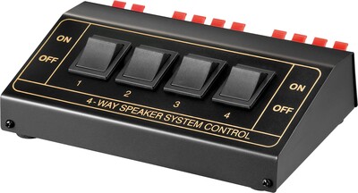 Prepínač reproduktorov AVS12-2, 4x Speakers OUT, 1x Amplifier IN, max. Ø 2.5mm², čierny