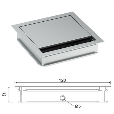 LOOP SQUARE Káblová prechodka, 120x120mm, sivá