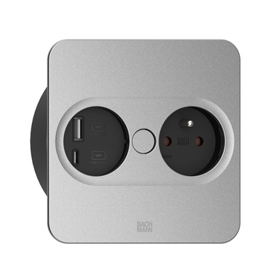 TWIST2 SQUARE 1xUTE 230V, nabíjačka (USB A + USB C), 2m kábel 1.5mm², vidlica CEE7/7, striebornosivá