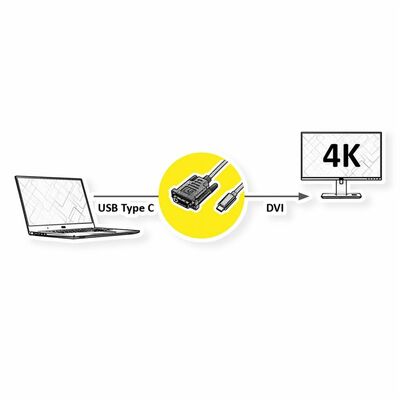 Kábel USB 3.1 Typ C na DVI-D M/M 2m, 4K@60Hz, jednosmerný, čierny
